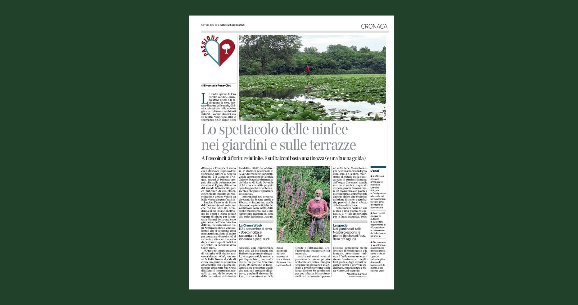 Il Giardino d’Acqua di Boscoincittà sulle pagine del Corriere della Sera
